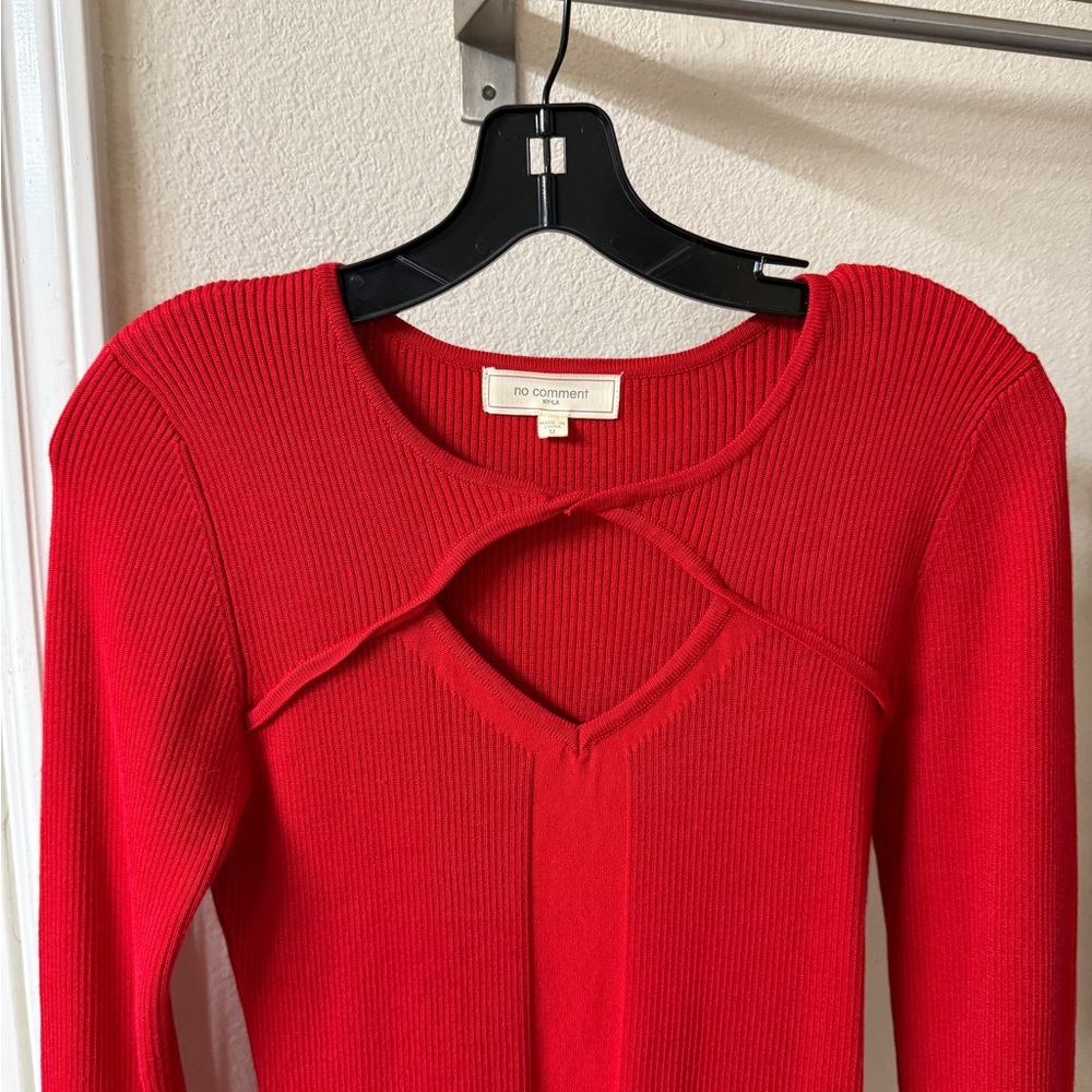 Red Ribbed Knit Dress - Picture 2 of 5